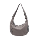 Dark grey nylon crescent crossbody bag with woven zipper pulls and adjustable strap - Gray