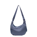 Minimalist grey-blue nylon crescent crossbody bag with adjustable wide shoulder strap - Blue