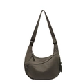 Dark olive green crescent shoulder bag in nylon with adjustable wide strap and zip details - Green