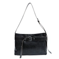 Borsa tote retrò in pelle PU opaca nera con fibbia argentata e tracolla regolabile - Nero