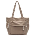 Minimalist khaki corduroy crossbody tote bag with zipper pockets and tassel details - Khaki