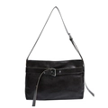 Borsa tote vintage in pelle marrone scuro con fibbia argento e tracolla regolabile - Marrone