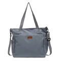 Borsa tote in nylon blu-grigio con logo in pelle, doppi manici e tracolla regolabile - Blu