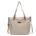 Borsa tote in nylon beige con tracolla regolabile e grande tasca frontale esterna - Bianco Sporco