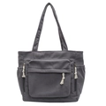 Sac cabas en velours côtelé gris foncé avec grande poche avant et cordons blancs - Gris