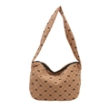 Chic light brown shoulder bag with quilted diamond pattern and cute black bow prints - Khaki