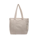 Minimalist beige nylon tote bag with reinforced shoulder straps and side zipper pocket - Off-white