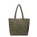 Versatile army green pleated nylon tote bag with reinforced handles and hidden zip - Green