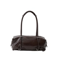 Borsa Boston in pelle cerata marrone scuro con finitura lucida e spalline lunghe - Marrone