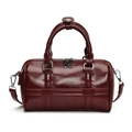 Burgundy PU leather cylinder Boston bag with vintage glossy texture and silver zipper - Wine Red (Without Pendant)