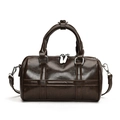 Dark brown faux leather Boston bag with double handles and adjustable shoulder strap - Coffee (No Pendant)