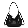 Bolso tote clásico de cuero PU negro con cremalleras plateadas y correa ajustable - Negro