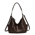 Bolso tote de cuero sintético marrón oscuro con cremalleras plateadas y bandolera - Marrón