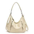 Mochila de moda en cuero PU beige para mujer con bolsillos frontales con cremallera - Blanco