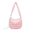 Bolso de hombro acolchado rosa claro para mujer con correa acolchada y cierre de cremallera - Rosa