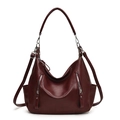Chic burgundy PU leather hobo backpack for women featuring silver zipper pockets - Red