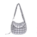 Bolso hobo acolchado plateado metalizado para mujer con correa ancha al hombro - Plateado