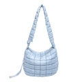 Quilted light blue puffer shoulder bag with an adjustable wide strap in a soft design - Blue