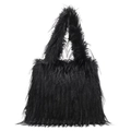 Bolso tote de piel sintética negra con acabado de felpa larga para otoño e invierno actual - Negro
