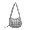Chic grey quilted puffer bag with adjustable wide shoulder strap for women - Gray