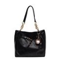 Borsa tote alla moda in pelle PU nera con tracolla a catena e ciondolo da baseball - Nero