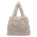 Bolso tote de piel sintética crema a la moda para mujer con textura suave de felpa - Caqui