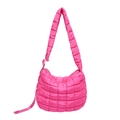 Quilted bright pink puffer shoulder bag with adjustable strap and zip closure - Rose Red