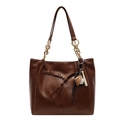 Borsa tote retrò marrone scuro in ecopelle con manici a catena d'oro e ciondolo baseball - Cuoio