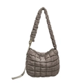 Quilted taupe cloud bag with pleated shoulder strap and adjustable buckles for women - Brown