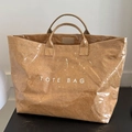 Minimalist brown paper texture tote bag with clear PVC waterproof outer layer and handles - Khaki