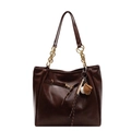 Elegante borsa tote in pelle PU marrone scuro con catena dorata e ciondolo da baseball - Marrone Scuro
