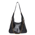 Minimalistische schwarze Hobo-Tasche aus PU-Leder mit Goldkette und Struktur - Schwarz