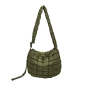 Quilted dark green puffer shoulder bag with wide adjustable strap for winter fashion - Green