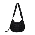 Fashionable black quilted cloud tote bag with puffy padded texture and wide strap - Black