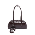 Dark brown faux leather handbag with glossy finish and heart butterfly charm detail - Brown