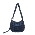 Navy blue quilted puffer shoulder bag with crossbody strap and fluffy nylon texture - Dark Blue