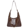Dunkelbraune Oversize-Schultertasche aus PU-Leder mit einer schicken goldenen Kette - Braun
