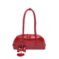 Polished red oil wax leather shoulder bag with stylish bow heart charm and silver zipper - Red