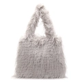 Chic light gray fuzzy plush shoulder bag with soft faux fur texture for women - Gray