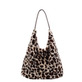 Sac fourre-tout chic en peluche léopard avec bandoulières en similicuir brun - Khaki