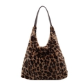 Sac fourre-tout chic en fausse fourrure léopard avec bandoulière en cuir marron foncé - café