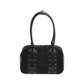 Elegante borsa a spalla nera in ecopelle e camoscio con occhielli in metallo dorato lucido - Nero