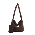 Brown fuzzy faux shearling tote bag with Muheti label and small matching coin purse - Brown