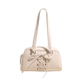 Schicke cremefarbene Schultertasche mit Schleife im Ballett-Stil und glänzendem Finish - Gebrochenes Weiß