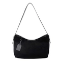 Minimalist black PU leather crescent crossbody bag with round charm on white background - Black