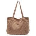 Vintage brown washed canvas tote bag with large capacity and shoulder strap - Khaki
