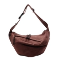 Brown suede dumpling bag with half-moon shape and adjustable nylon crossbody strap - Large / Coffee
