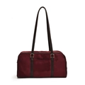 Bolso de hombro bordeaux en cuero PU mate con asas marrón oscuro y detalles dorados - Fucsia