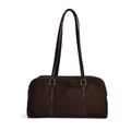 Bolso de hombro Boston en cuero PU mate marrón oscuro con diseño cilíndrico y herrajes dorados - Marrón