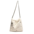 Bolso de hombro chic en piel sintética beige con elegante adorno de perla y lazo - Blanco Roto